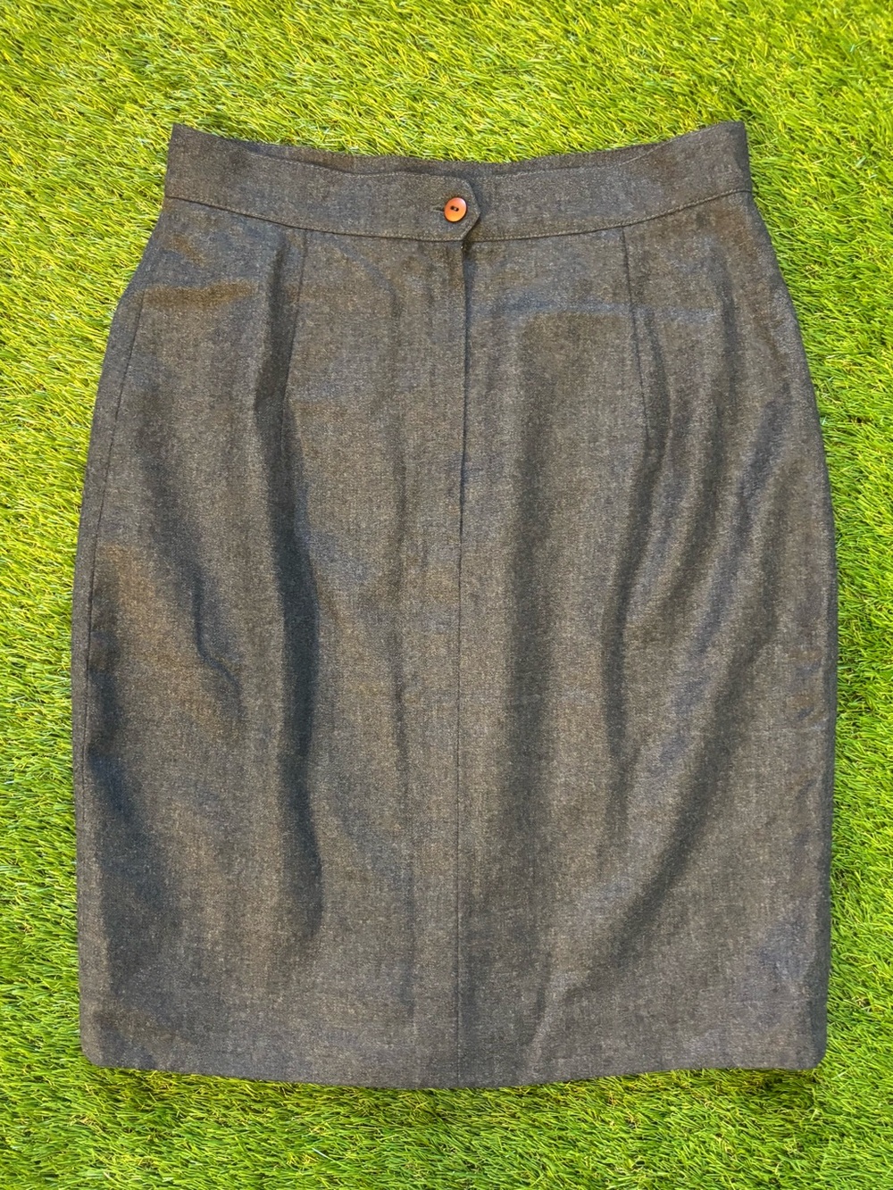 Charcoal Grey Pure Virgin Wool Pleated Pencil Skirt Size 12